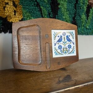 Vintage MCM Made in Japan Wood Charcuterie Board Cheese Board Snack Tray Bluejay